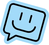 Ein hellblaues Sprechblasen-Symbol mit einem einfachen Smiley-Gesicht, bestehend aus zwei Strichen als Augen und einem gebogenen Strich als Mund. Die Sprechblase hat eine schwarze Umrandung.